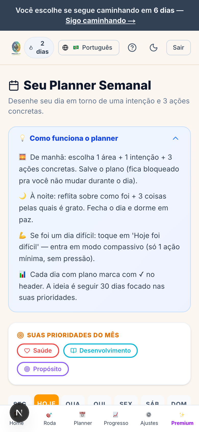 📅 Seu plano, só para suas 3 áreas prioritárias